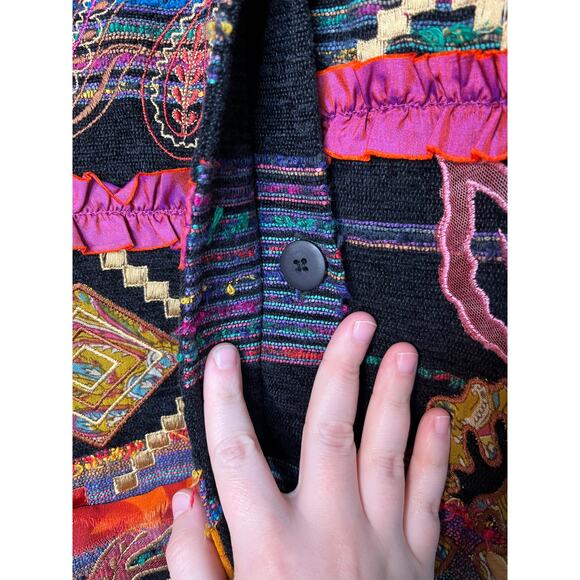 2000s Choices Textured Floral Maximalist Patchwork Tapestry Artsy Jacket 2X - Picture 5 of 7